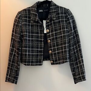 NWT Zara Black and White Women's tweed cropped Jacket